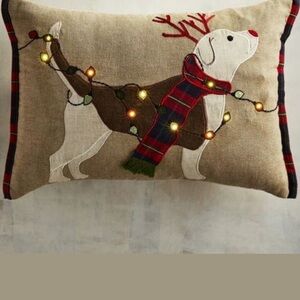 Pier 1 Holiday Dog Light Up LED Pillow NWT